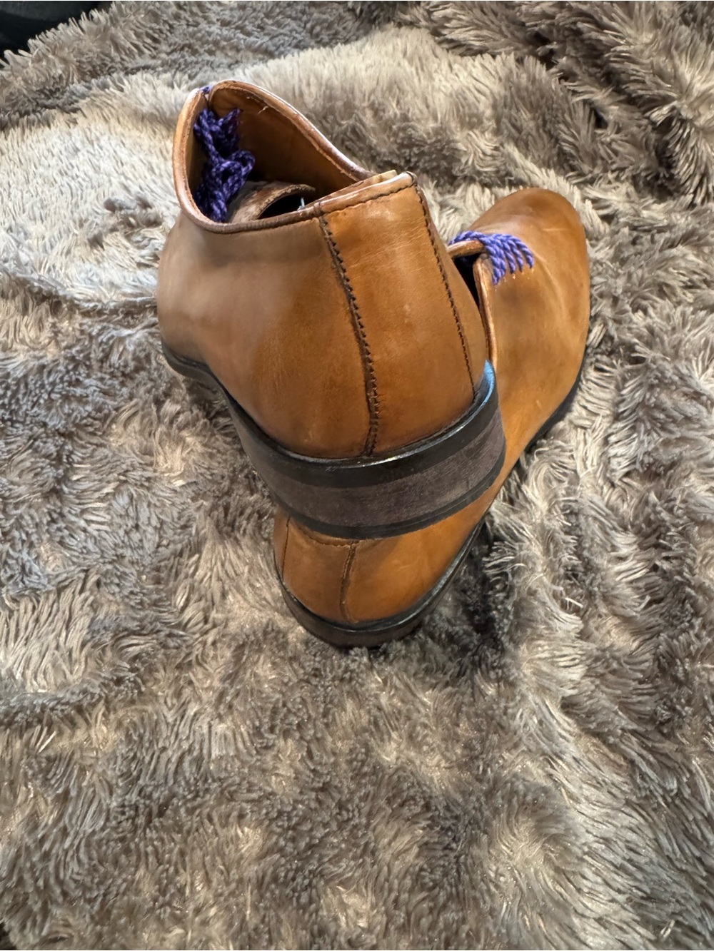 Men's Tan Leather Derby Shoes with Blue/Purple Laces by CUOIO. Made in Italy - Picture 6 of 14